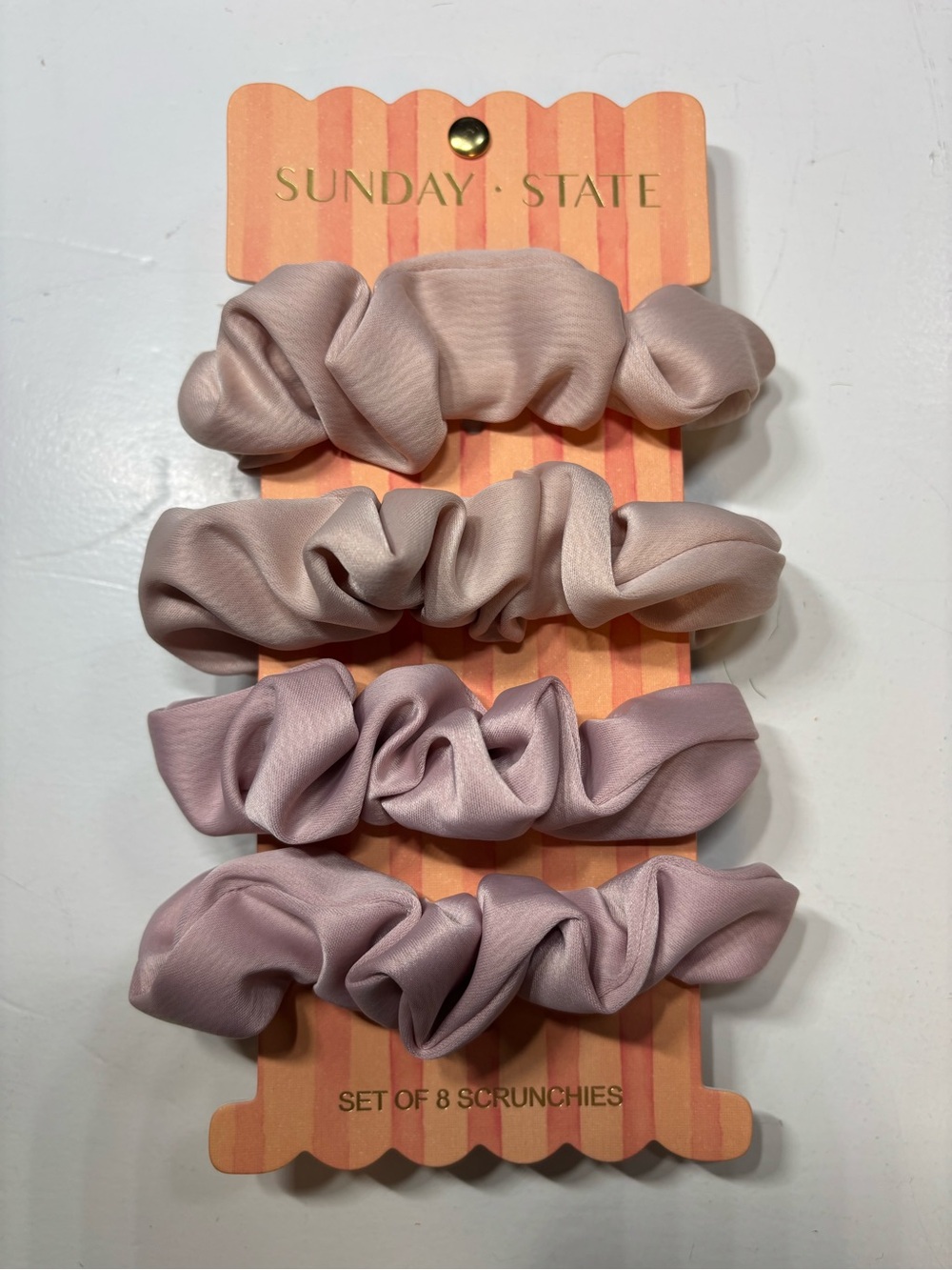NWT Sunday State Blush Pink and Cream Beige Satin Scrunchie Set - 4 Pack